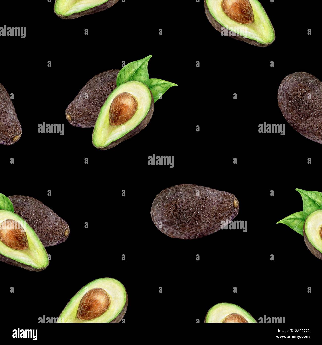Avocado immagine acquerello senza cuciture motivo. Foto Stock