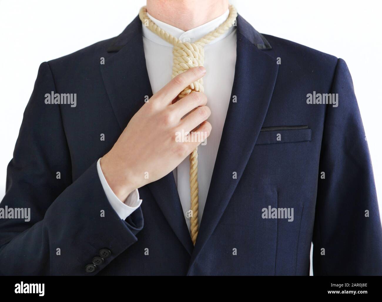 Cappio di hangman intorno al collo dell'uomo d'affari. Foto Stock