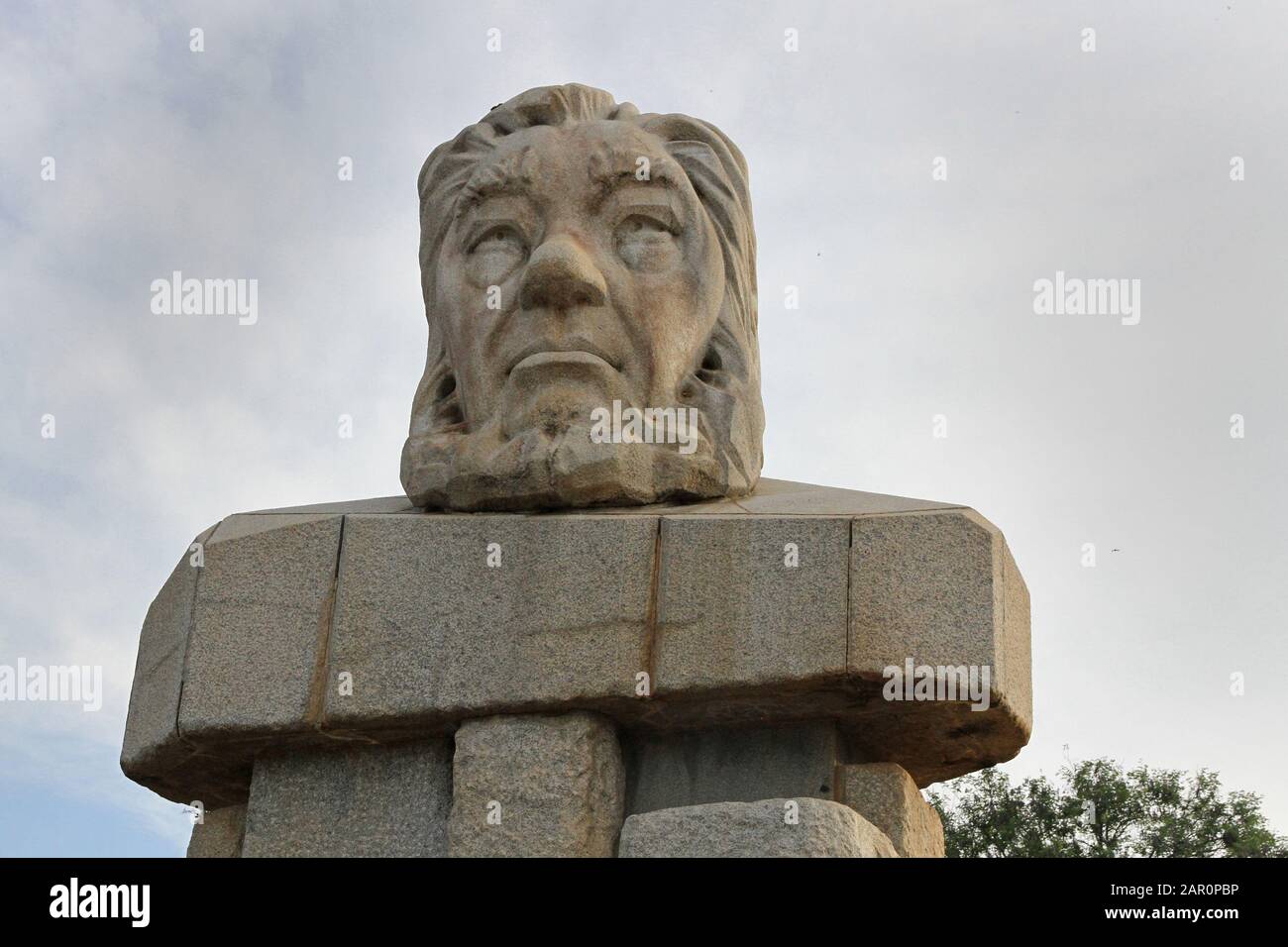 Statua della testa di Paul Kruger, cancello anteriore al Kruger National Park, Mpumalanga, Sudafrica. Foto Stock