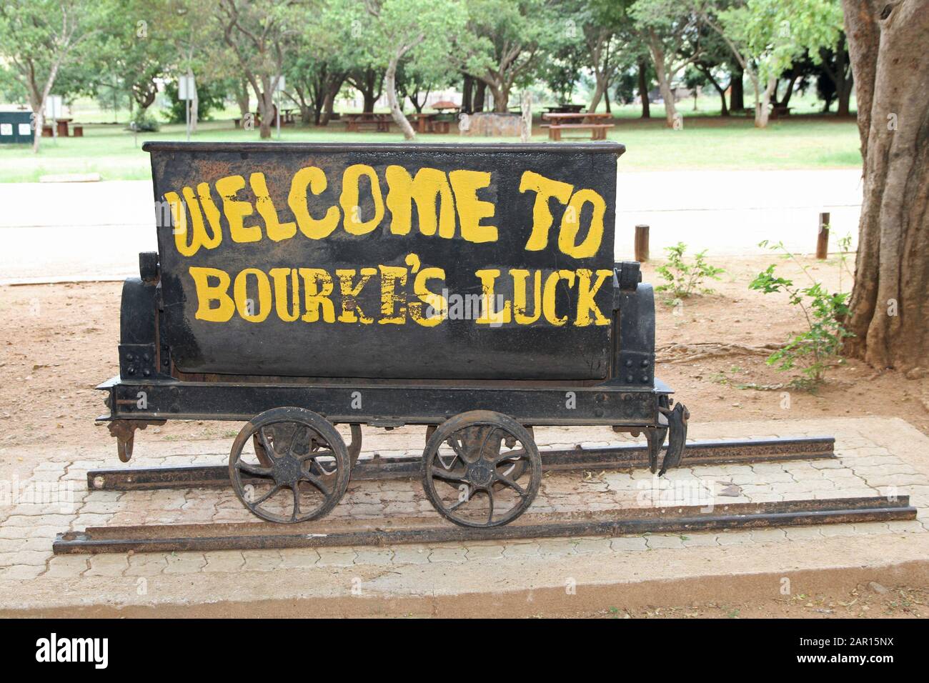 Modello di vagone ferroviario presso il Blyde River Canyon e l'ingresso Dei Burke Luck Potholes, Mpumalanga, Sudafrica. Foto Stock
