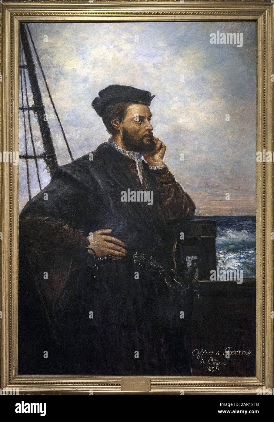 Portrait de Jacques Cartier (1491-1557), navigateur et explorateur francais. Peinture de Auguste Lemoine 1848-1909 - 1895 SAINT MALO musee d'histoire Foto Stock