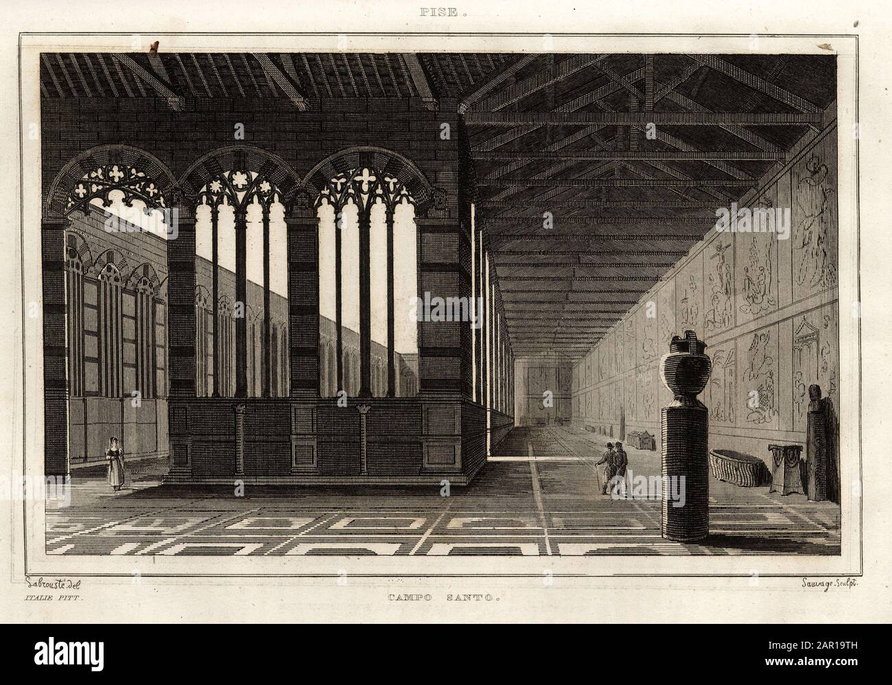Le campo santo a Pise, (Pisa) gravure de Labrouste, in 'Italie pittoresque', Amable Coste editeur, 1836. . Foto Stock