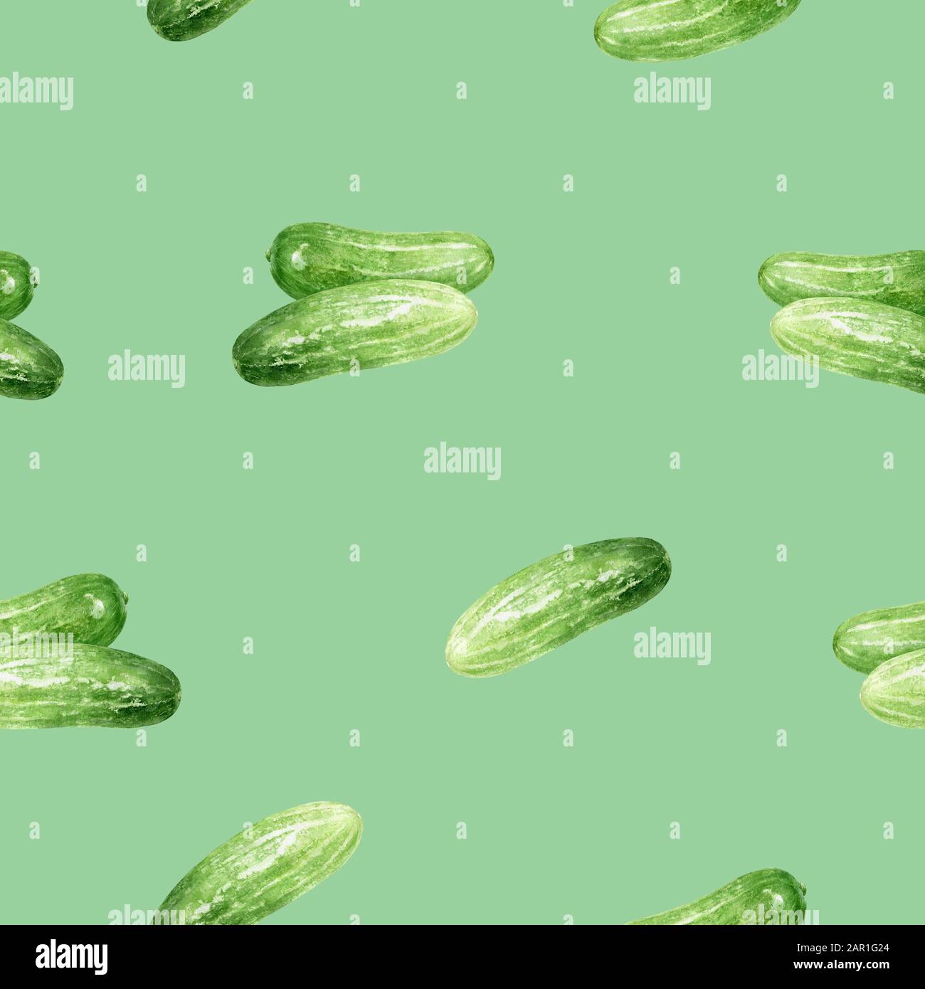 Cucumbers acquerello illustrazione senza cuciture motivo. Foto Stock