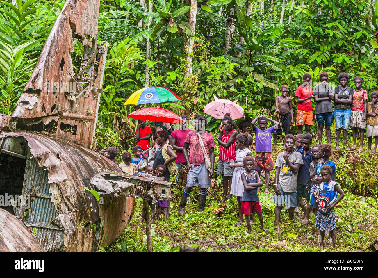 Rack di aerei dell'ammiraglio giapponese Yamamoto nella giungla di Bougainville, Papua Nuova Guinea Foto Stock