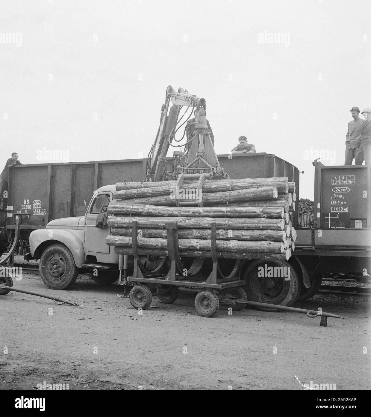Negozi di legno, tronchi, linee ferroviarie, carri, carrelli Data: Parole Chiave non date: Tronchi, negozi di legno, carrelli, linee ferroviarie, carri Foto Stock