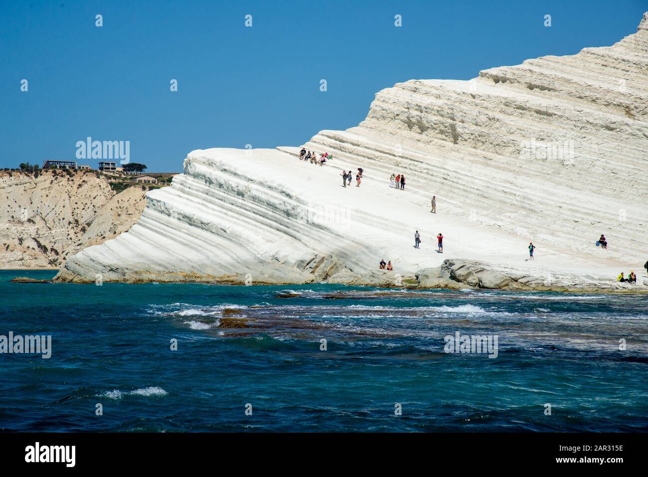 Famosa Scala del Turci, bianche scogliere di arenaria nei pressi di Agrigento in Sicilia Foto Stock