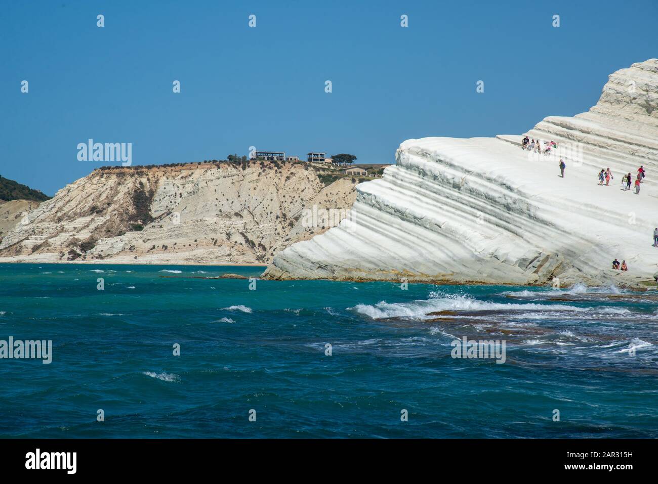 Famosa Scala del Turci, bianche scogliere di arenaria nei pressi di Agrigento in Sicilia Foto Stock