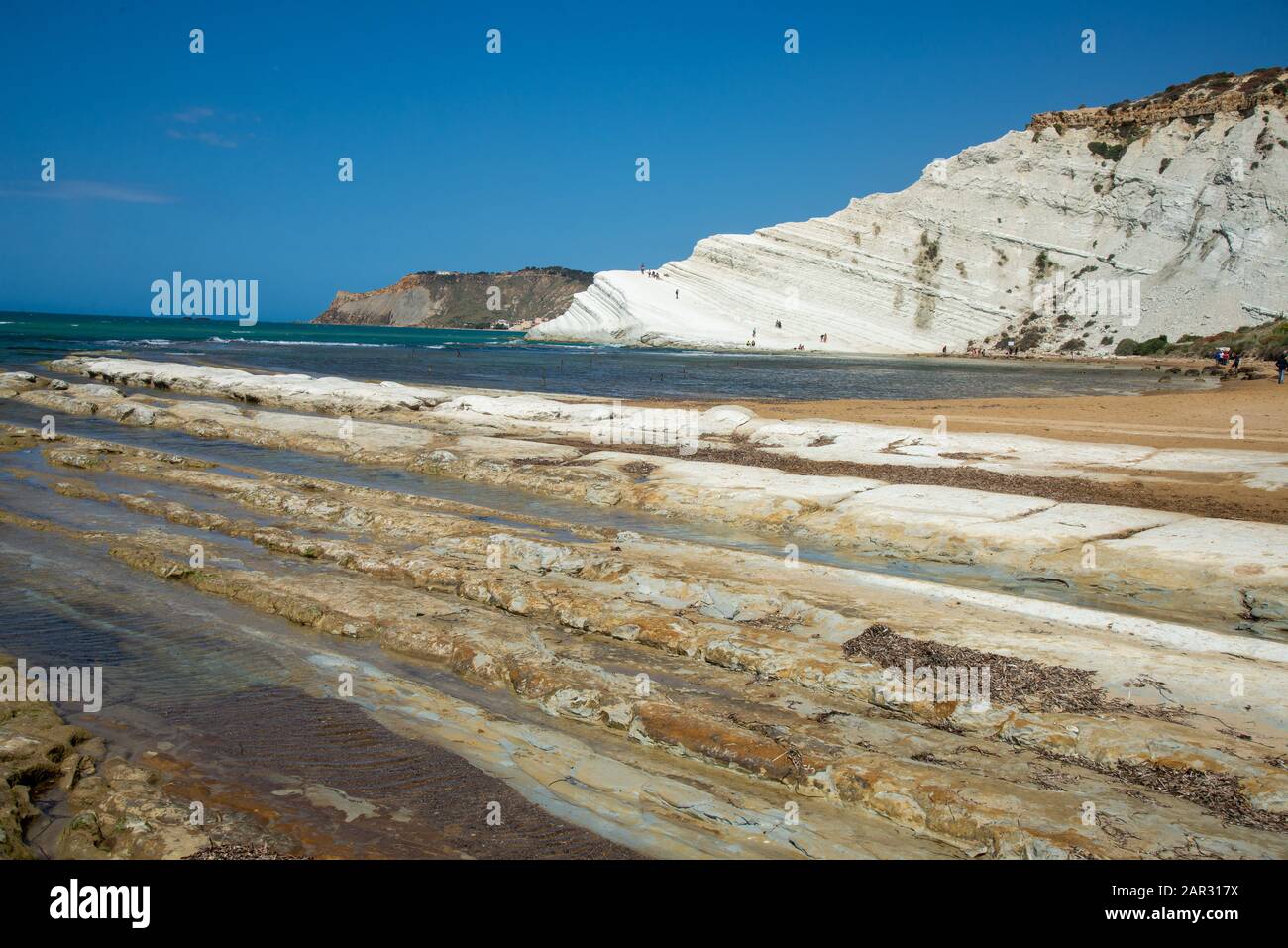 Famosa Scala del Turci, bianche scogliere di arenaria nei pressi di Agrigento in Sicilia Foto Stock