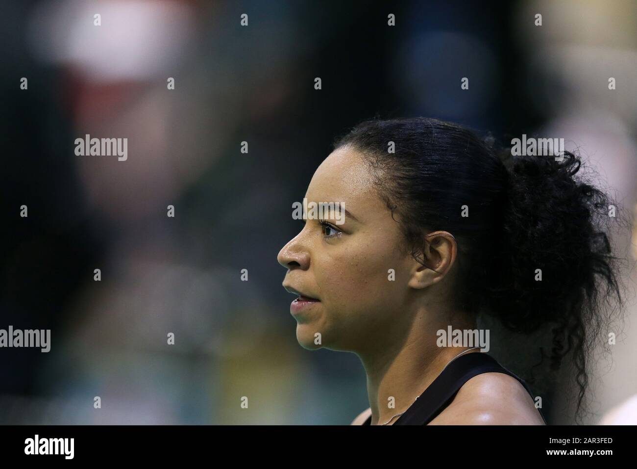 Cardiff, Regno Unito. 25th Gen 2020. Mica Moore si occupa dopo aver vinto la gara di 60m per le donne senior. Campionati di atletica leggera interna gallese 2020 presso il National Indoor Athletics Centre di Cardiff, Galles del Sud, sabato 25th gennaio 2020. Questa immagine può essere utilizzata solo per scopi editoriali. Solo uso editoriale. PIC di Andrew Orchard/Andrew Orchard sport fotografia/Alamy Live News Credit: Andrew Orchard sport fotografia/Alamy Live News Foto Stock