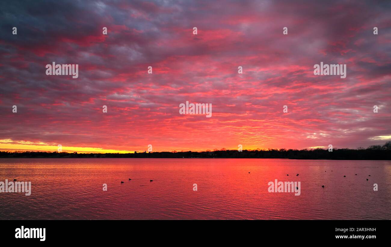 White Rock Lake Dallas Red Sky Sunset Foto Stock