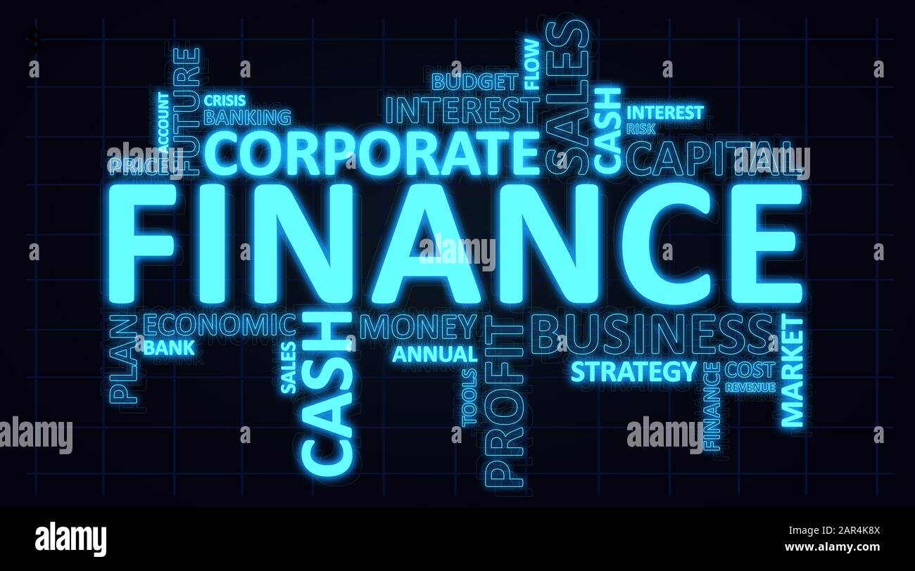 Wordcloud Di Parole Relative A Finanza E Business Background, Panorama Foto Stock