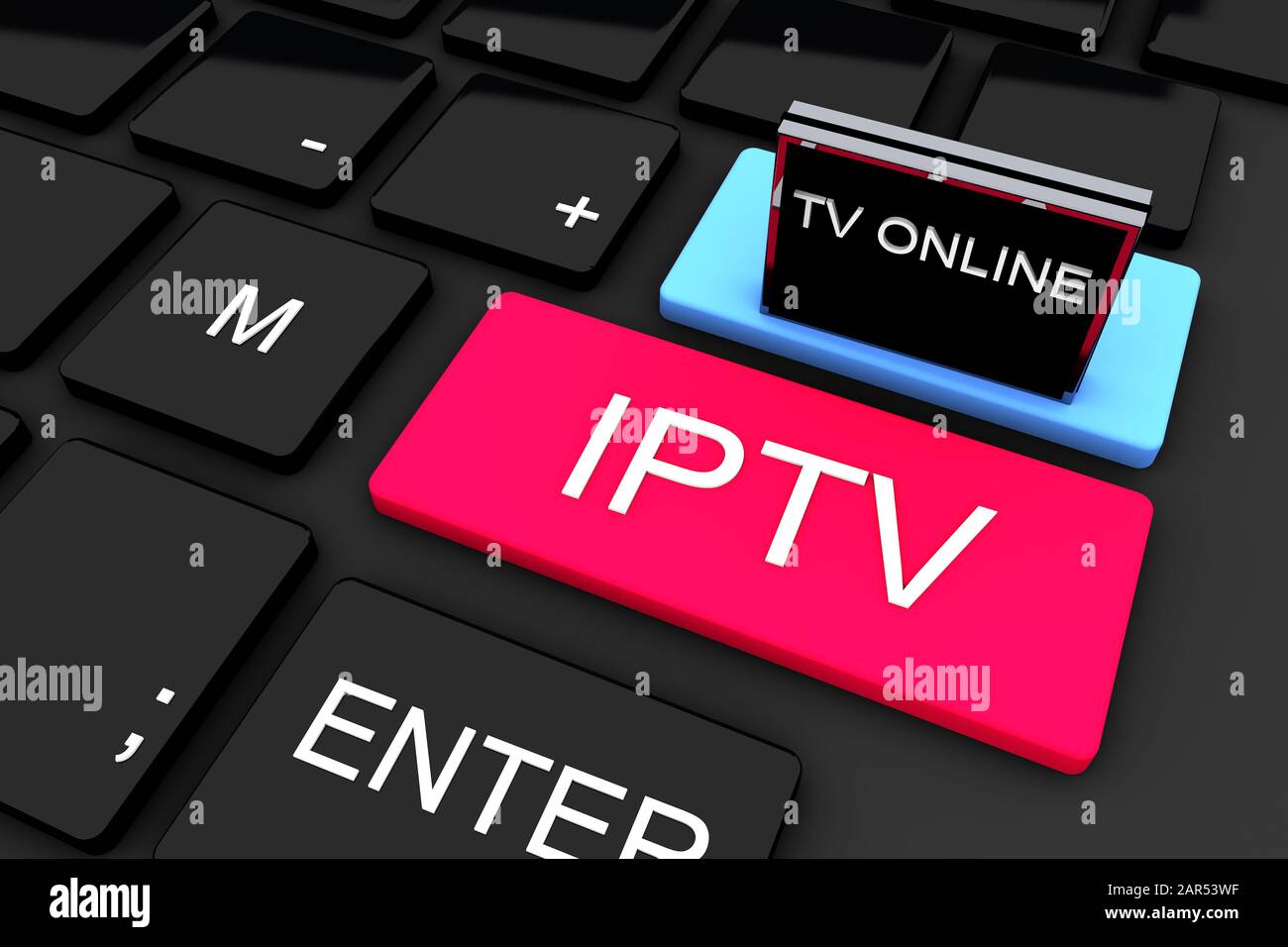 Rendering 3D . IPTV . Trasmissione televisiva online . Concetto di tecnologia Foto Stock