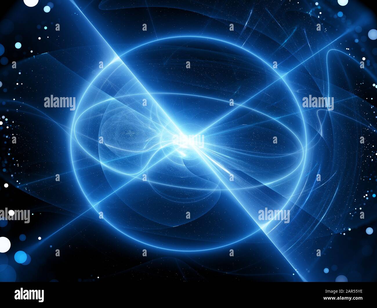 Esplosione di energia luminosa con campo di forza sferico con raggi perpendicolari, sfondo astratto generato dal computer, rendering 3D Foto Stock