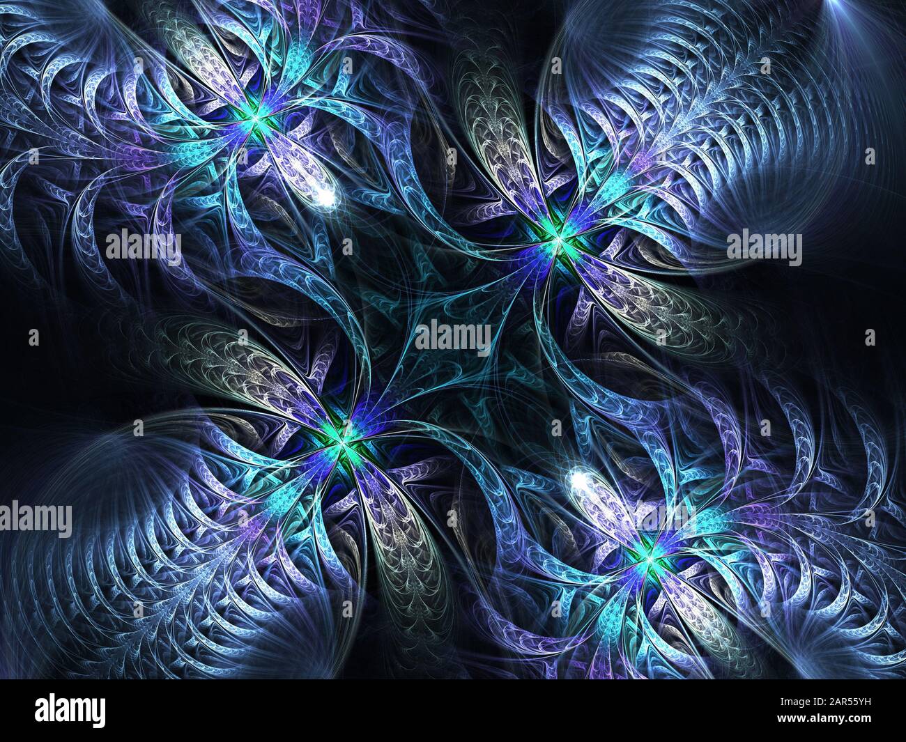 Blu incandescente simmetrico ipertile frattale, è un computer generato senza fine modello astratto basato sulla formula ipertilica. Il suo modello complesso è Foto Stock