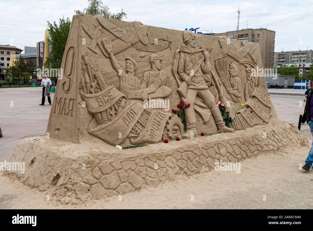 Monumento provvisorio del giorno della vittoria di sabbia Foto Stock