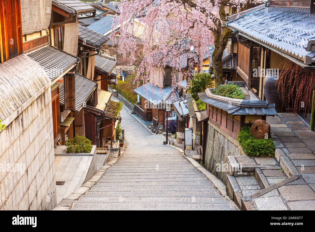 Kyoto, Giappone primavera nel quartiere storico Higashiyama arte alba. Foto Stock