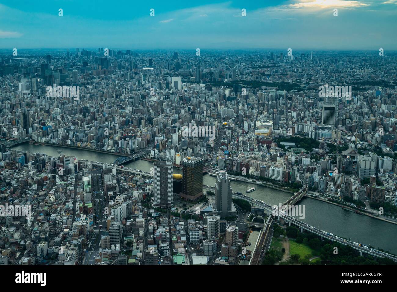 Veduta aerea di Tokyo dalla piattaforma di osservazione Skytree, la torre più alta del mondo (634,0 m - 2.080 piedi), Giappone Foto Stock