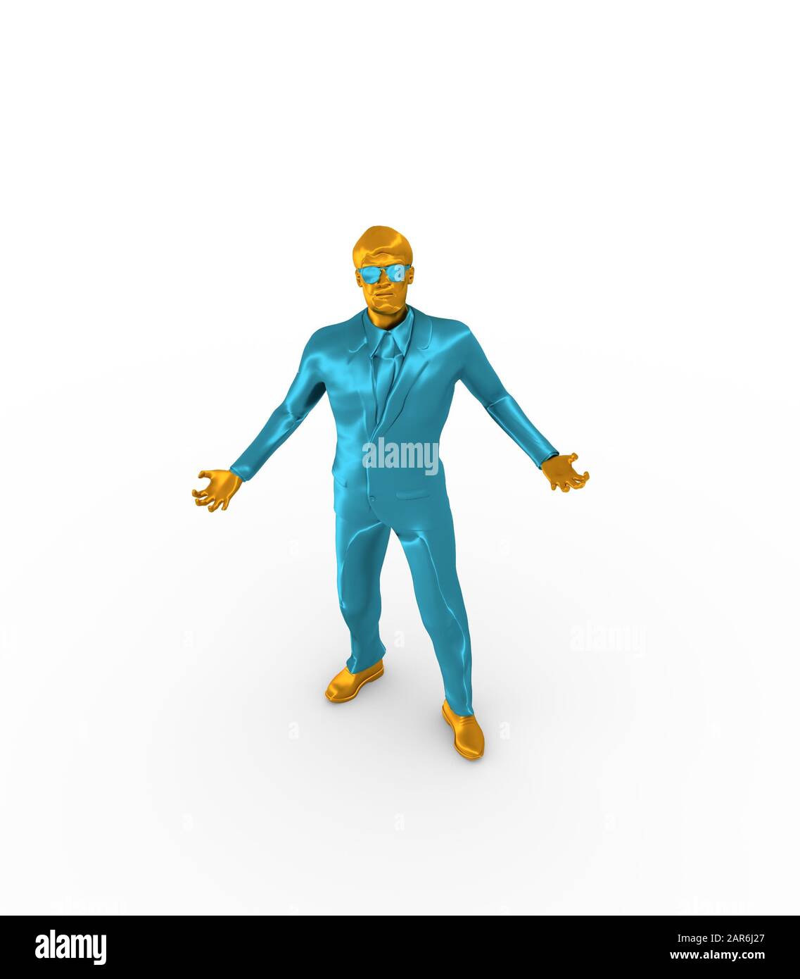 Imprenditore in posa guidata. Il rendering 3D. Uomo Barbuto indossando occhiali da sole Foto Stock