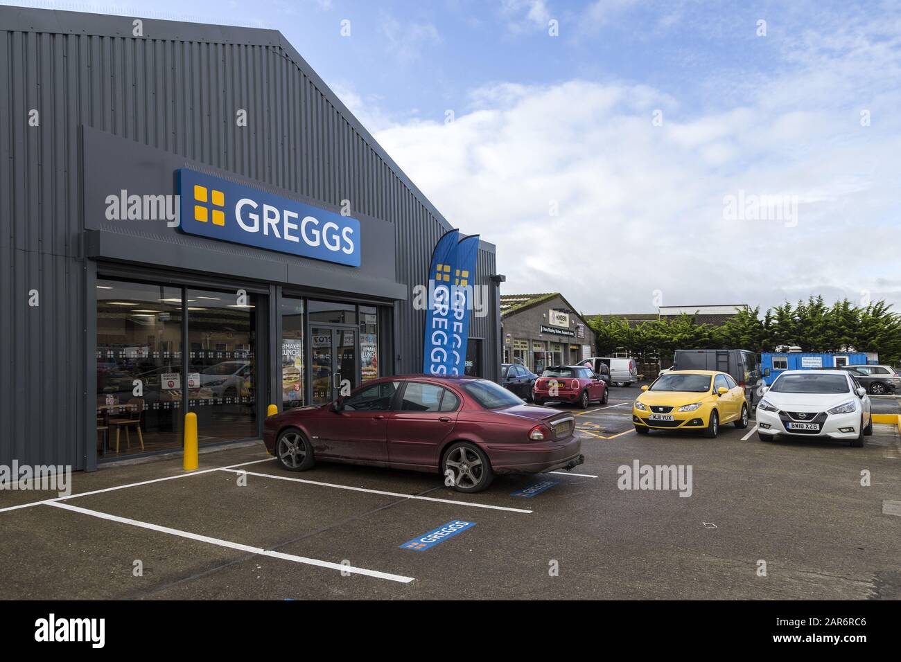 Greggs fuori dal ramo della città, Pilland Way, Barnstaple. Foto Stock