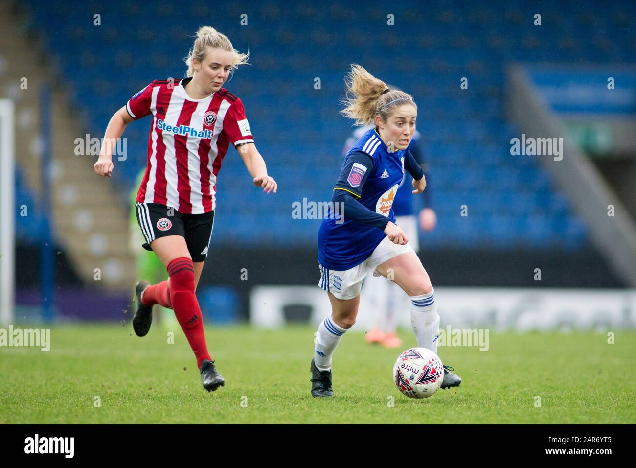 Chesterfield, Regno Unito. 26th Gen 2020. Women's fa Cup Fourth Round: Birmingham City batte Sheffield United 3 - 0. Brianna Visalli sulla palla per BCFC. Credito: Peter Lopeman/Alamy Live News Foto Stock