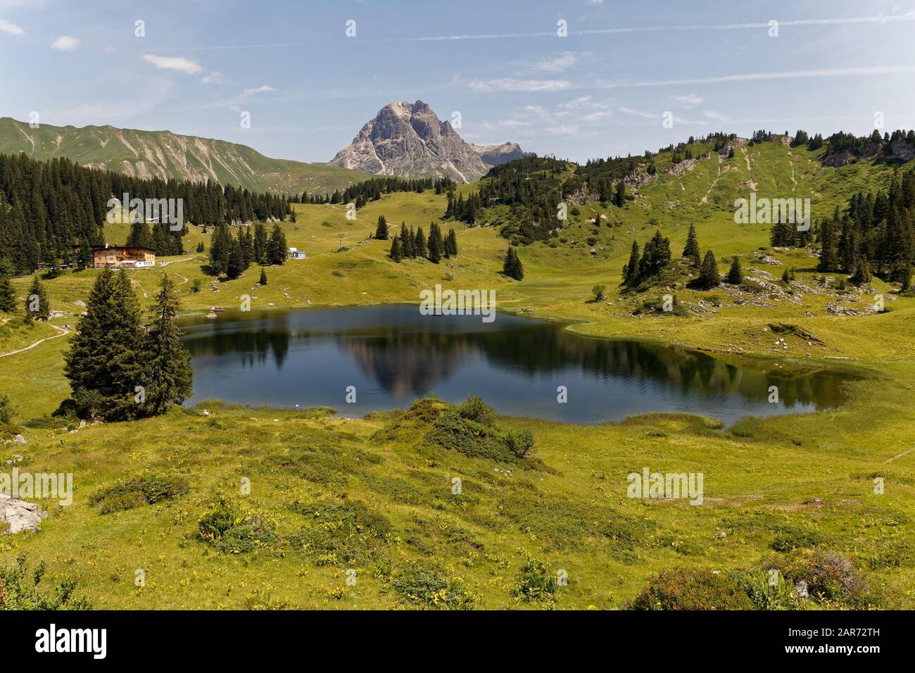 Vista panoramica delle Alpi in Austria, Körbersee . Foto Stock