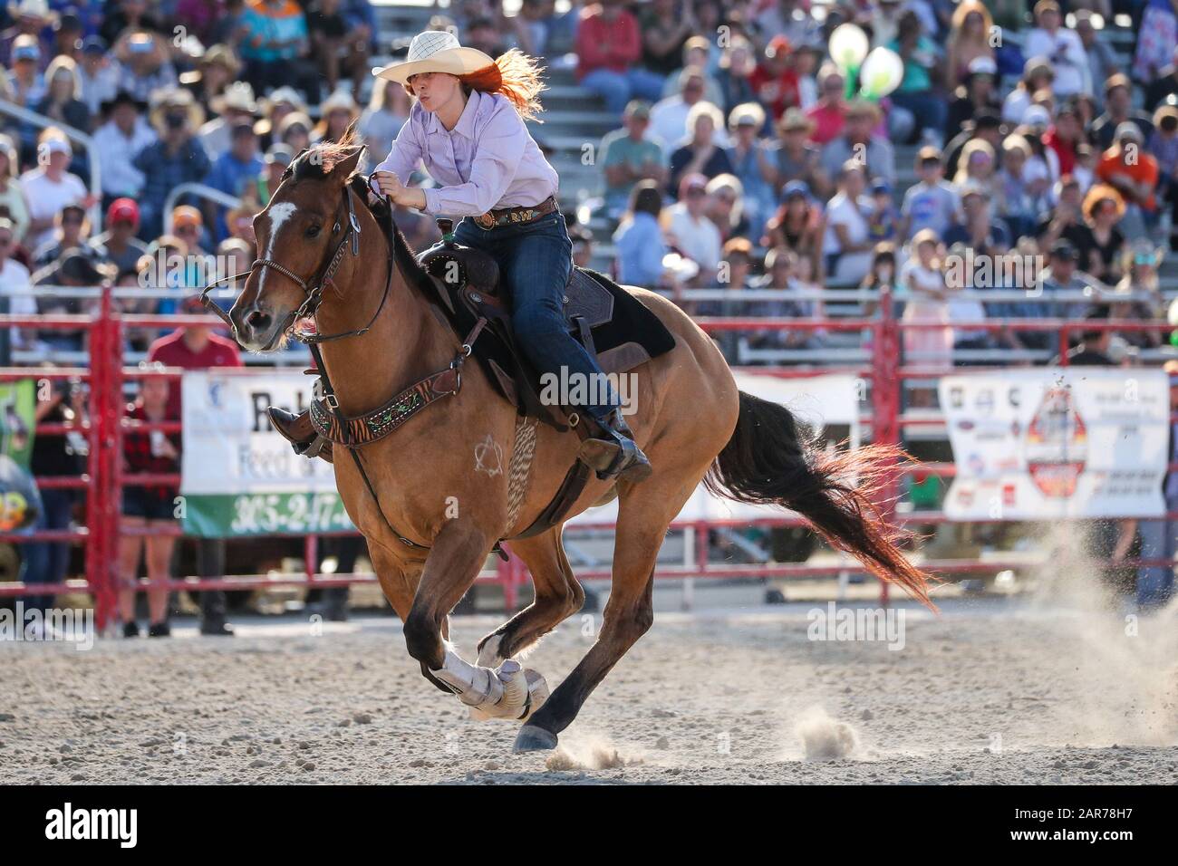 25 gennaio 2020: Rebecca Weiner partecipa all'evento Barrel Racing durante il Rodeo del Campionato Homestead 71st presso la Doc DeMilly Rodeo Arena di Harris Field a Homestead, Florida. Mario Houben/CSM Foto Stock