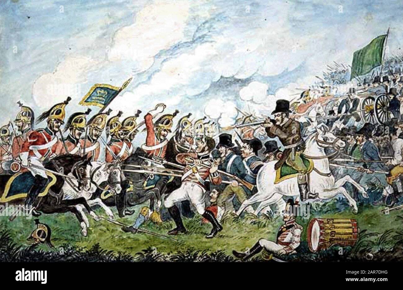 Battaglia DI ACETO HILL 21 giugno 1798 mostrando la carica della 5th Dragoon Guards in un'incisione dell'artista irlandese William Sadler II Foto Stock
