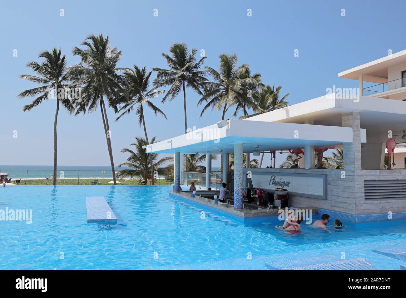 Hotel RIU Sri Lanka piscina e Flamingos bar, Ahungalla, Sri Lanka Foto Stock