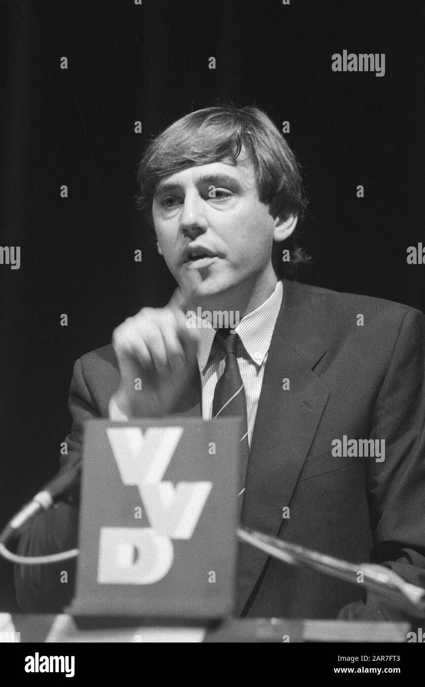 Partito Consiglio VVD a Bussum; leader politico Nijpels durante il suo discorso Data: 21 settembre 1985 Parole Chiave: Leader politici, consigli di partito, redes Foto Stock