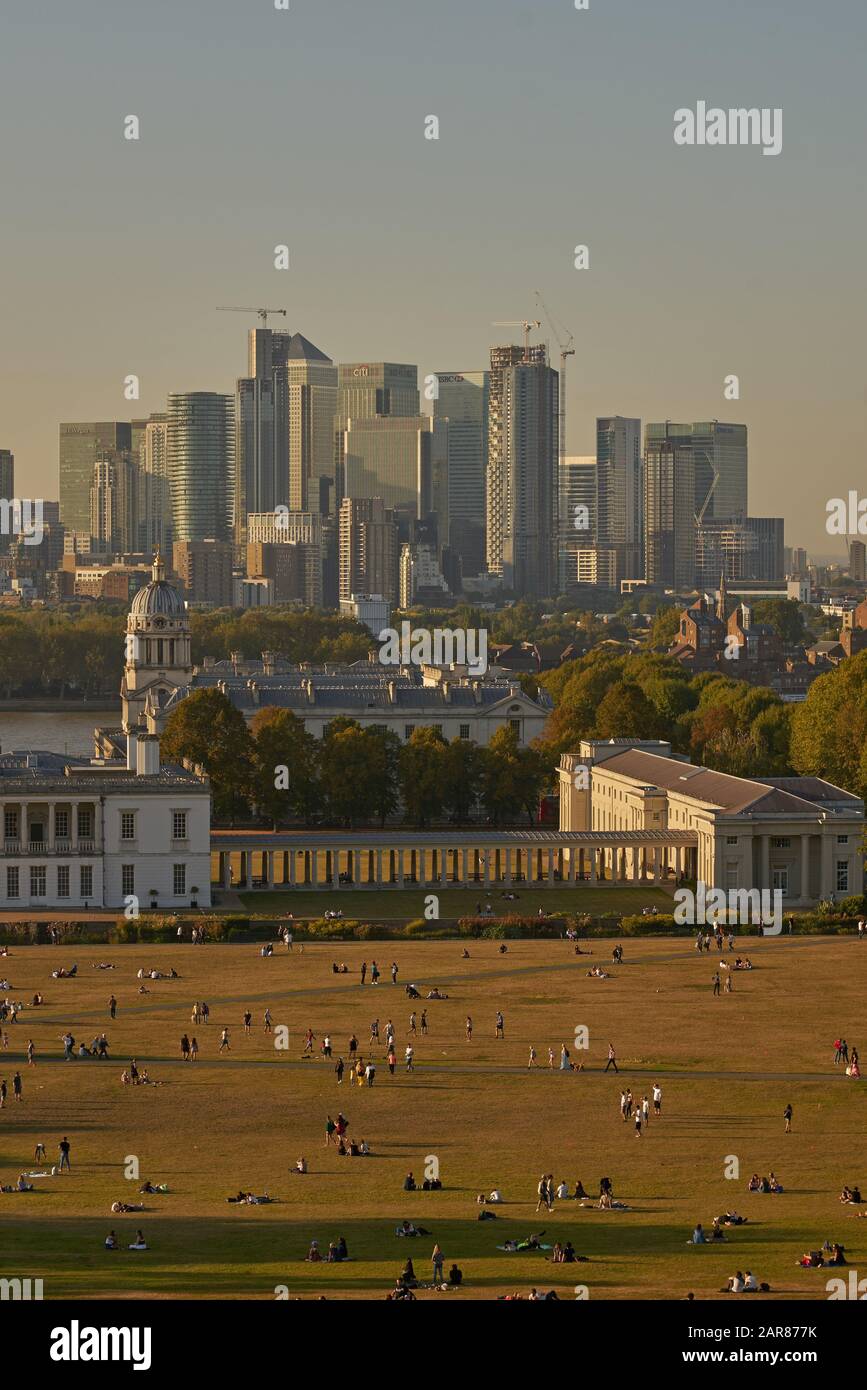 greenwich park royal maritime museum canary wharf Foto Stock