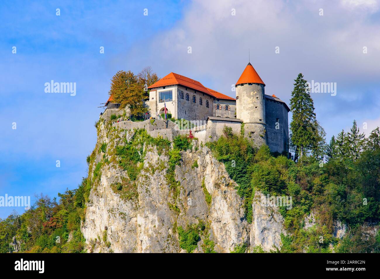 Castello di Bled, un castello medievale sul lago di Bled in Slovenia Foto Stock