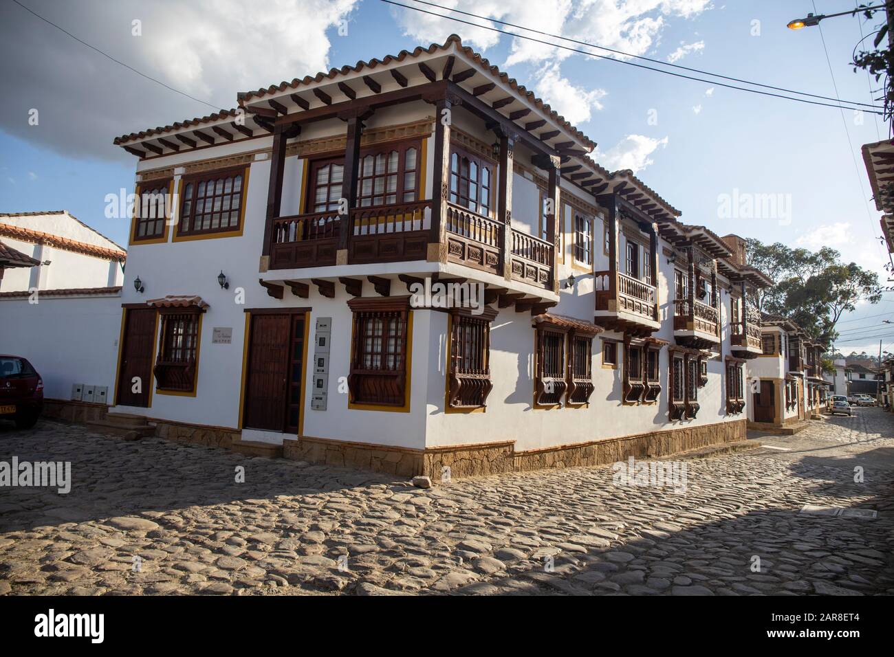 Villa de Leyva, casa di campagna in stile coloniale tipico della città. Foto Stock