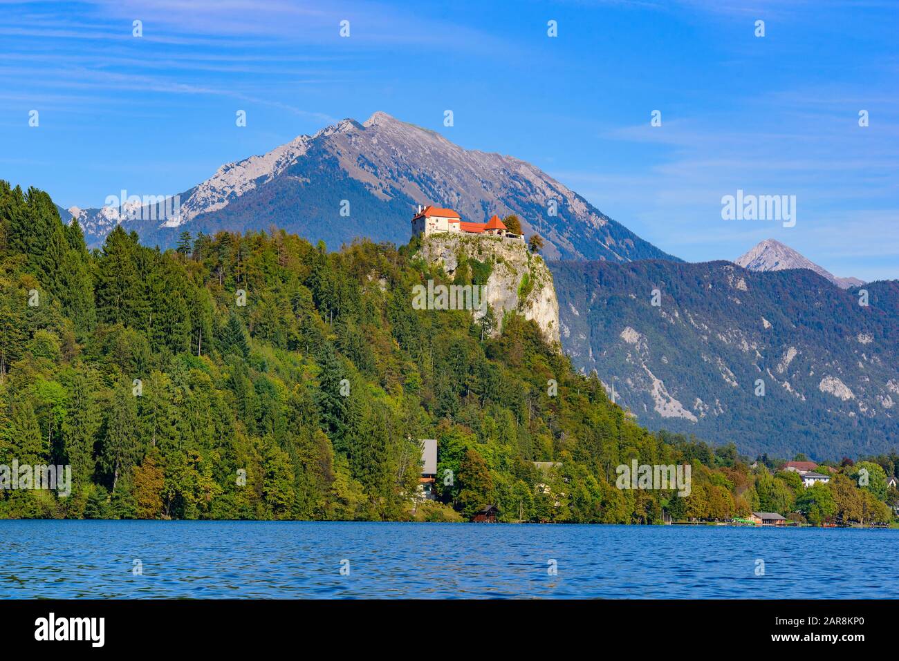 Castello di Bled, un castello medievale sul lago di Bled in Slovenia Foto Stock