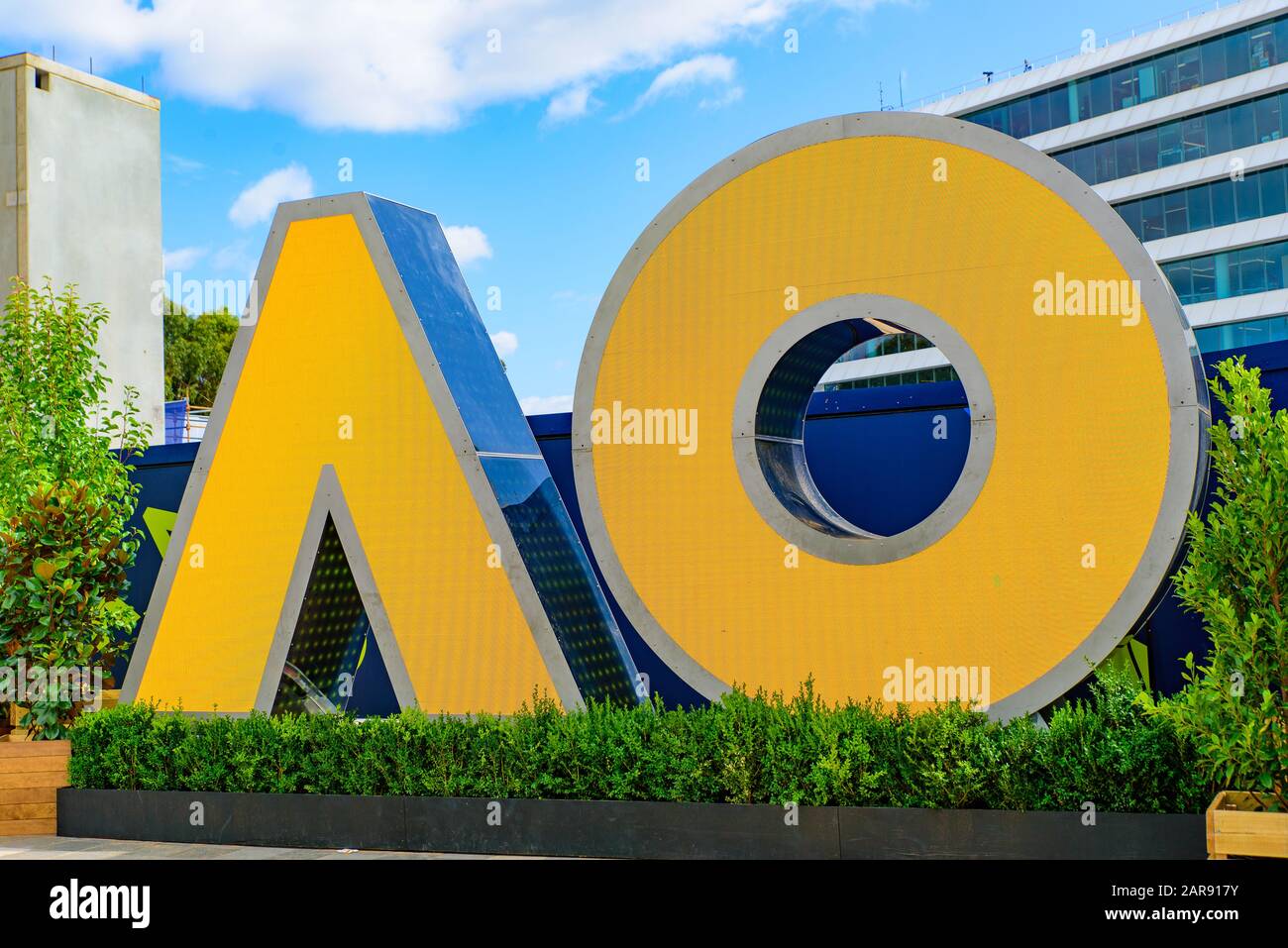 Logo Dell'Australian Open 2020 Al Melbourne Park, Melbourne, Australia Foto Stock Logo Dell'Australian Open 2020 Al Melbourne Park, Melbourne, Australia Foto Stock
