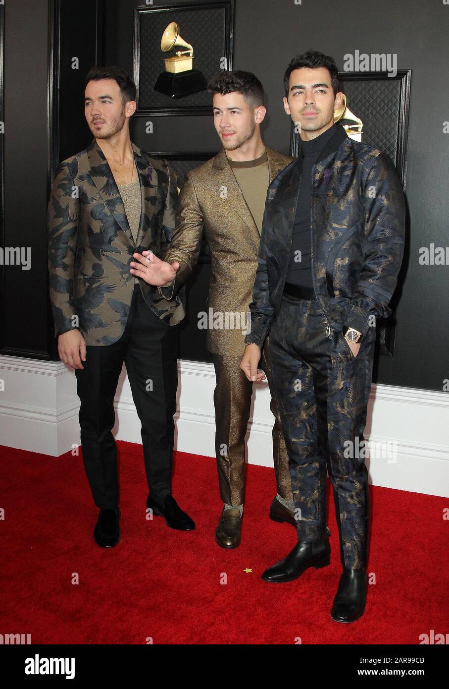 Los Angeles, Stati Uniti. 26th gennaio 2020. Kevin Jonas, Nick Jonas, Joe Jonas, Jonas Brothers. 62nd Premi annuali GRAMMY tenuti presso Staples Center. Photo Credit: AdMedia /MediaPunch Credit: MediaPunch Inc/Alamy Live News Foto Stock