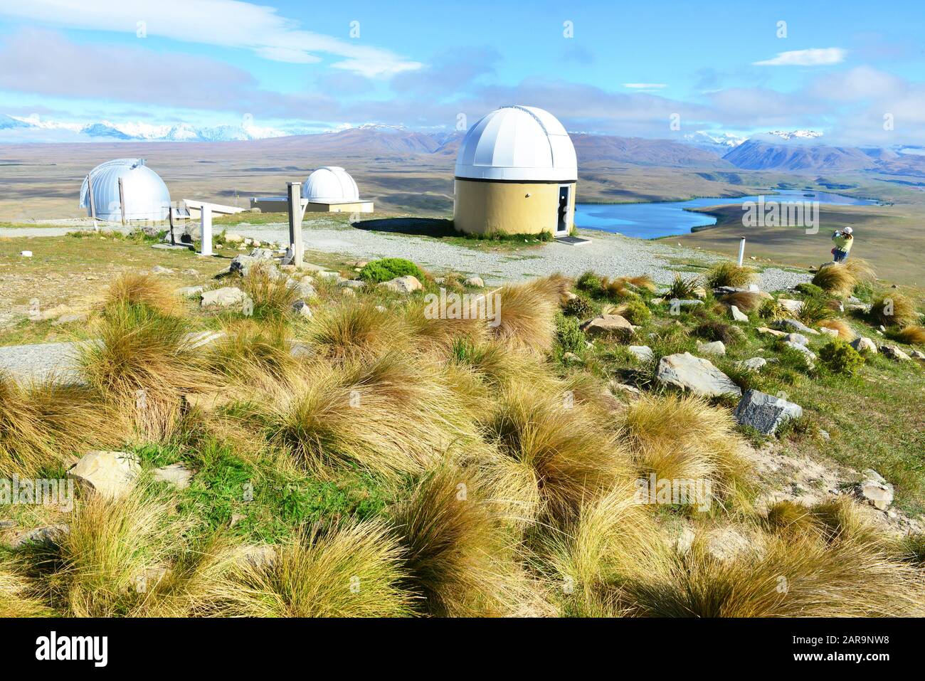 Vista dall'Osservatorio dell'Università di Mount John (MJUO), il primo osservatorio astronomico di ricerca in Nuova Zelanda. Foto Stock