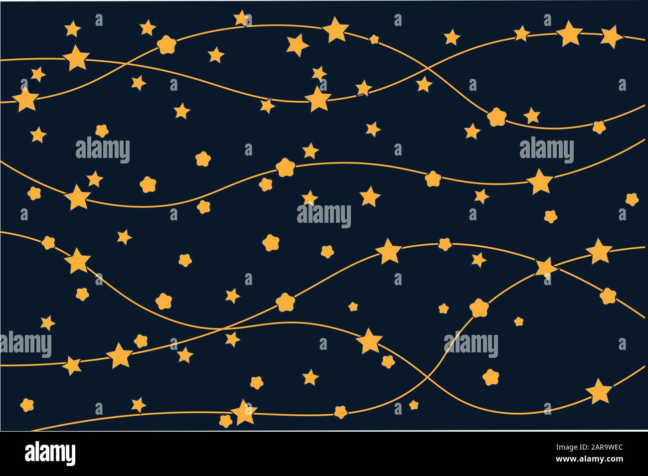 Stelle gialle e linee gialle sul cosmo blu. Illustrazione Vettoriale