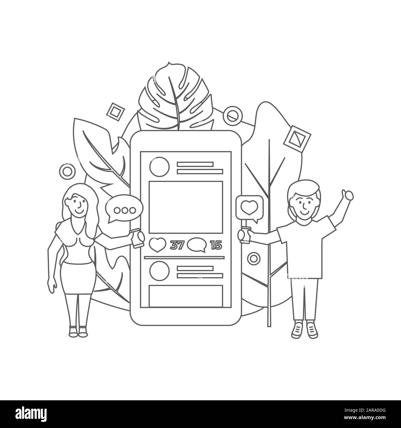 Illustrazione del vettore dei social media in stile linea Illustrazione Vettoriale