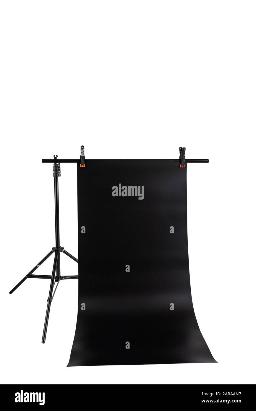 Supporto treppiede portatile con sfondo bianco isolato. Supporto in alluminio con sfondo nero Foto Stock