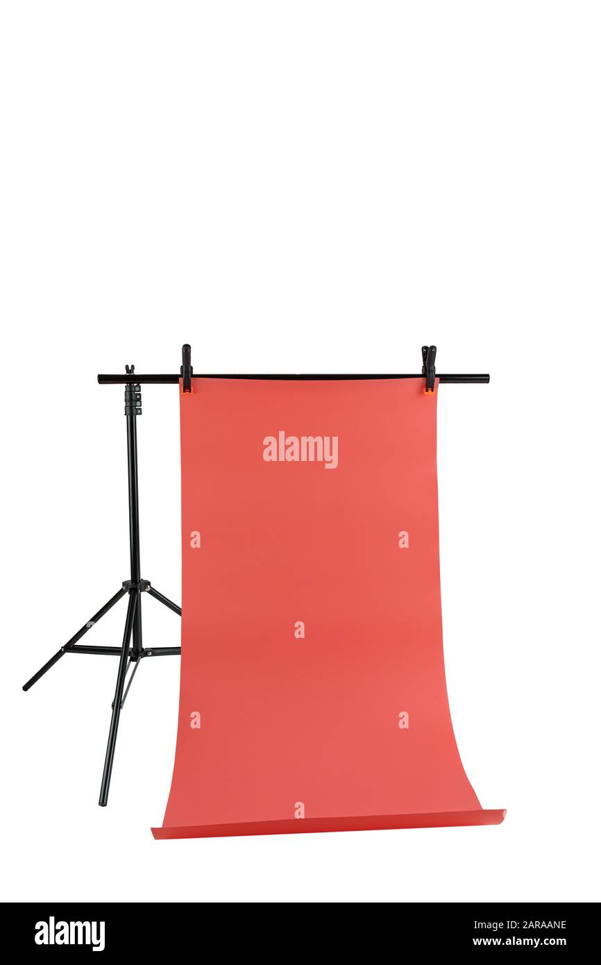 Supporto treppiede portatile con sfondo bianco isolato. Supporto in alluminio con sfondo rosa Foto Stock