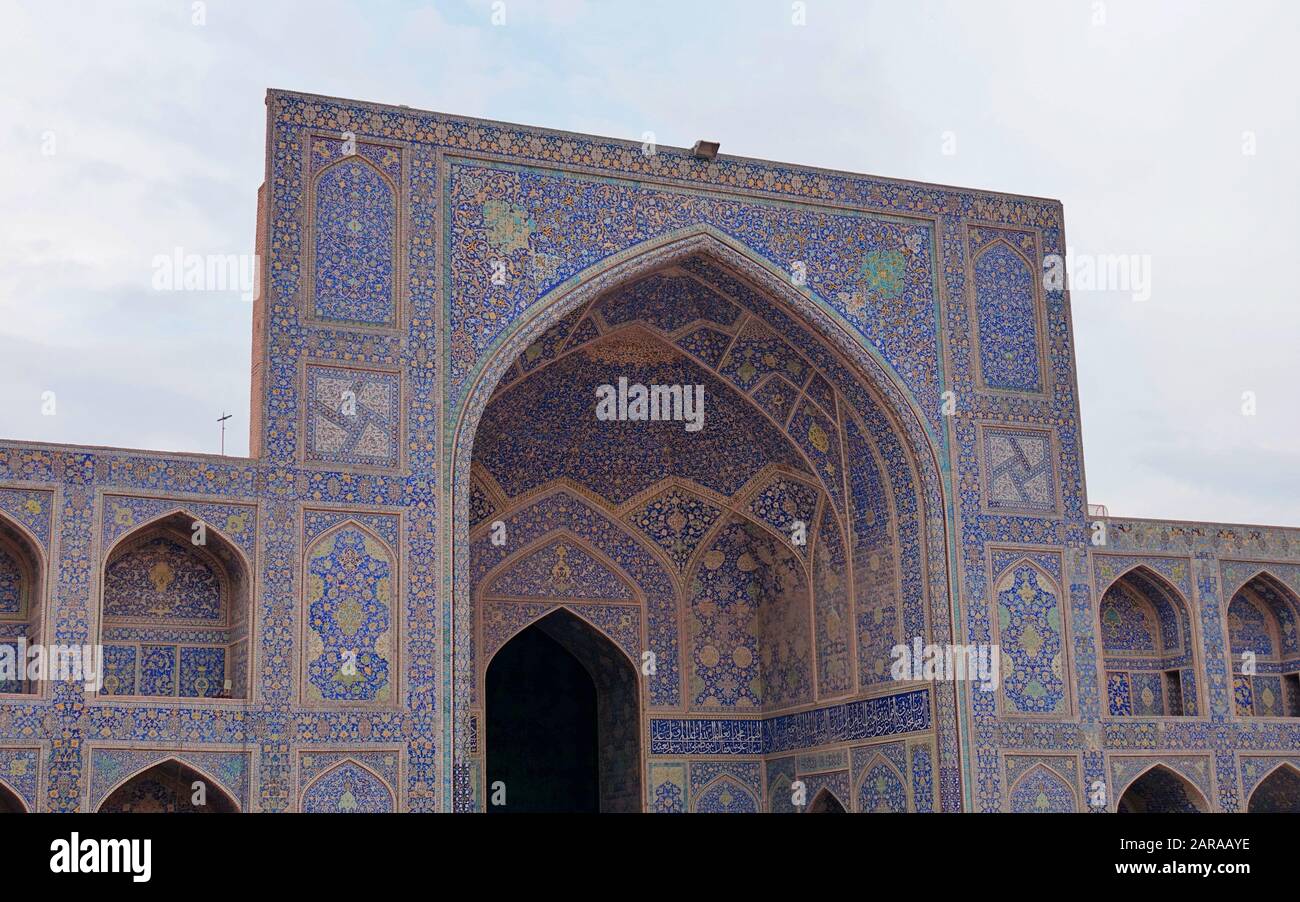 Parte anteriore della Moschea Imam a Naghsh-e Jahan Square a Isfahan, Foto Stock