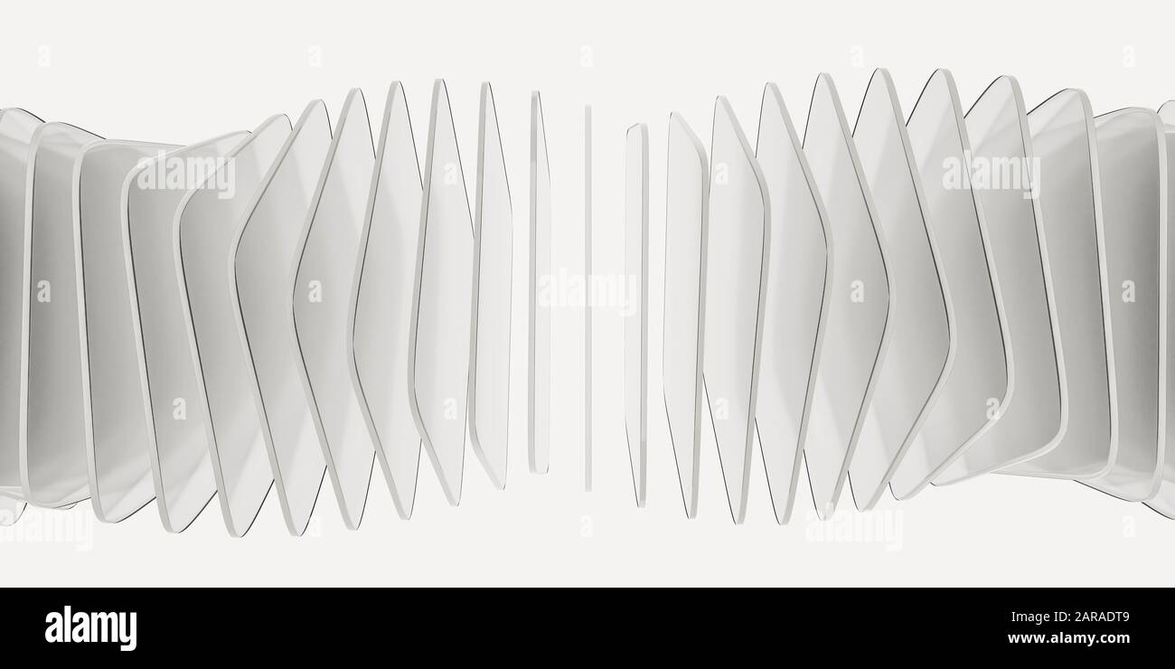 quadrati in vetro bianco astratto trasparente che formano una struttura ad anello illustrazione di rappresentazione 3d Foto Stock