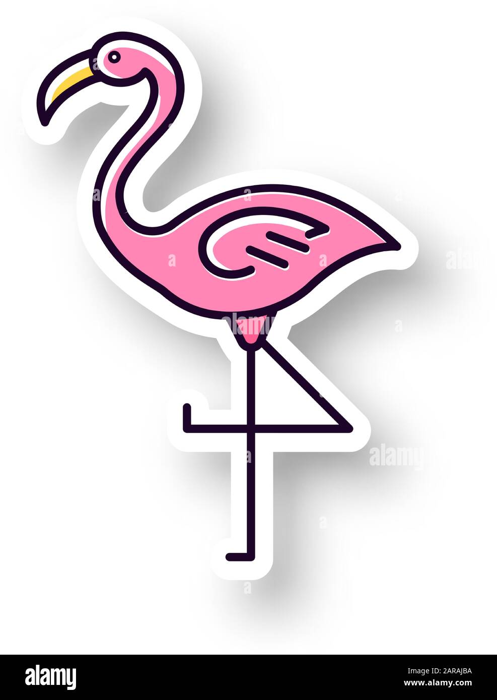 Patch Flamingo. Adesivo RGB stampabile a colori. Uccello selvatico esotico. Creatura tropicale. Fauna Selvatica. Habitat sudamericano. Illustrazione con isolamento vettoriale Illustrazione Vettoriale