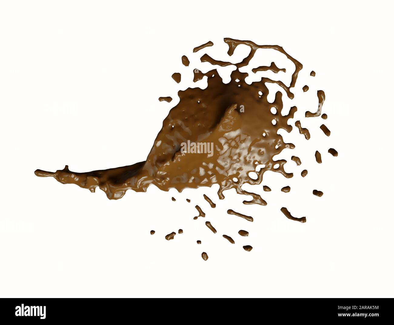 Flusso di cioccolato e onda isolata onda di cioccolato su sfondo bianco. Foto Stock