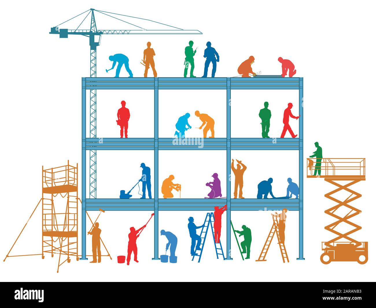 I lavoratori edili costruiscono un edificio Illustrazione Vettoriale