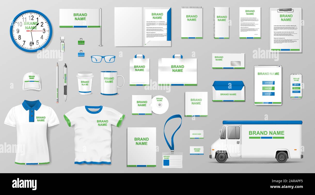 Progettazione di modelli di identità aziendale. Realistico blu e nero Business Stationery mockup per il vostro marchio. Illustrazione del vettore Illustrazione Vettoriale