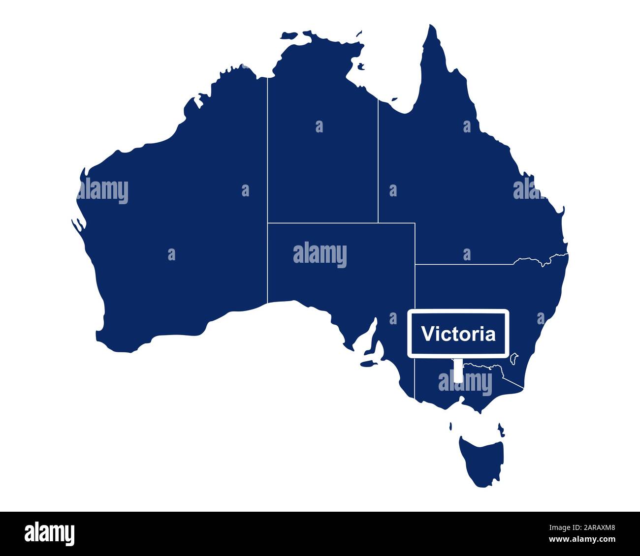 Victoria con la mappa dell'Australia e la segnaletica stradale Foto Stock