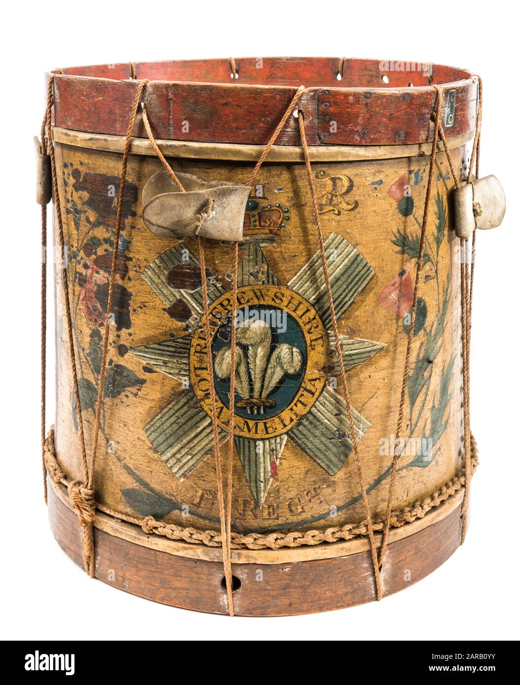 Un George III dipinto tamburo laterale in legno del Renfrewshire Local Militia, 1st Reggimento Foto Stock
