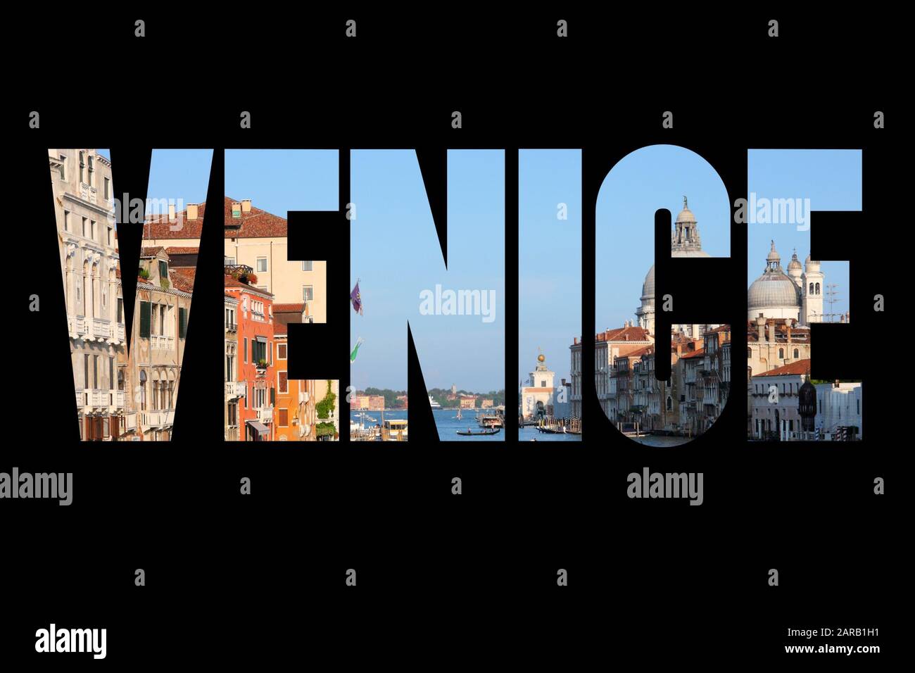Venezia testo parola segno - Italia città nome silhouette cartolina. Foto Stock