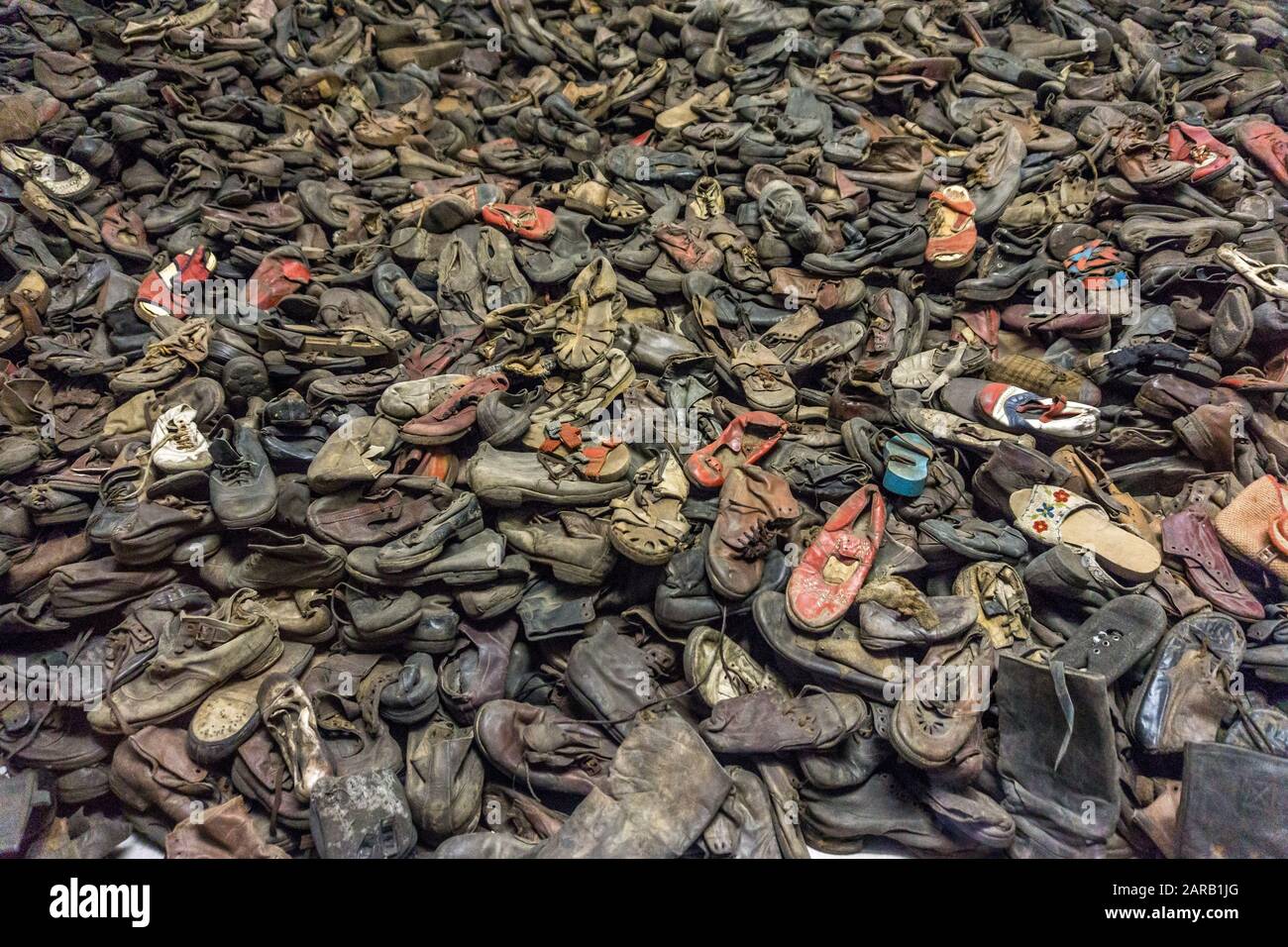 Scarpe dai prigionieri del campo di concentramento di Auschwitz, Oświęcim, Polonia Foto Stock